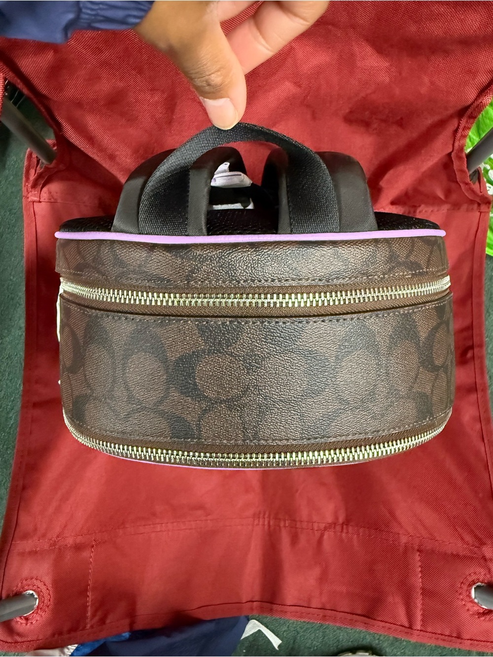 Coach Brown Signature Canvas Backpack with Lilac Trim - Picture 3 of 6